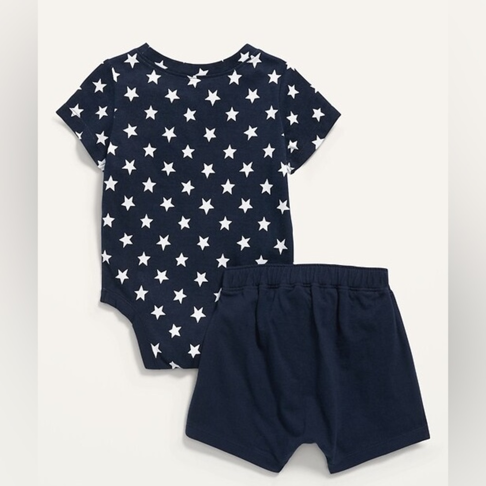 Old Navy 🇺🇸 Americana Stars Unisex 2-Piece Bodysuit and Shorts Set | 6-12M